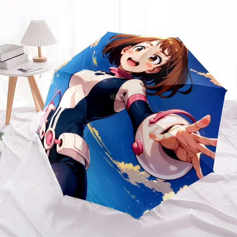 Ochaco Uraraka pattern, automatic folding umbrella, portable and foldable design, 8 ribs, a Christmas or birthday gift.