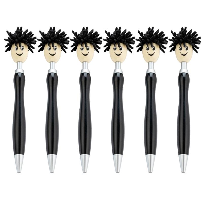 6pcs 1.0mm Mop Head Pen Retractable Ballpoint Pen with Plush Hair Smooth Writing Pen School Office Supplies for Teacher