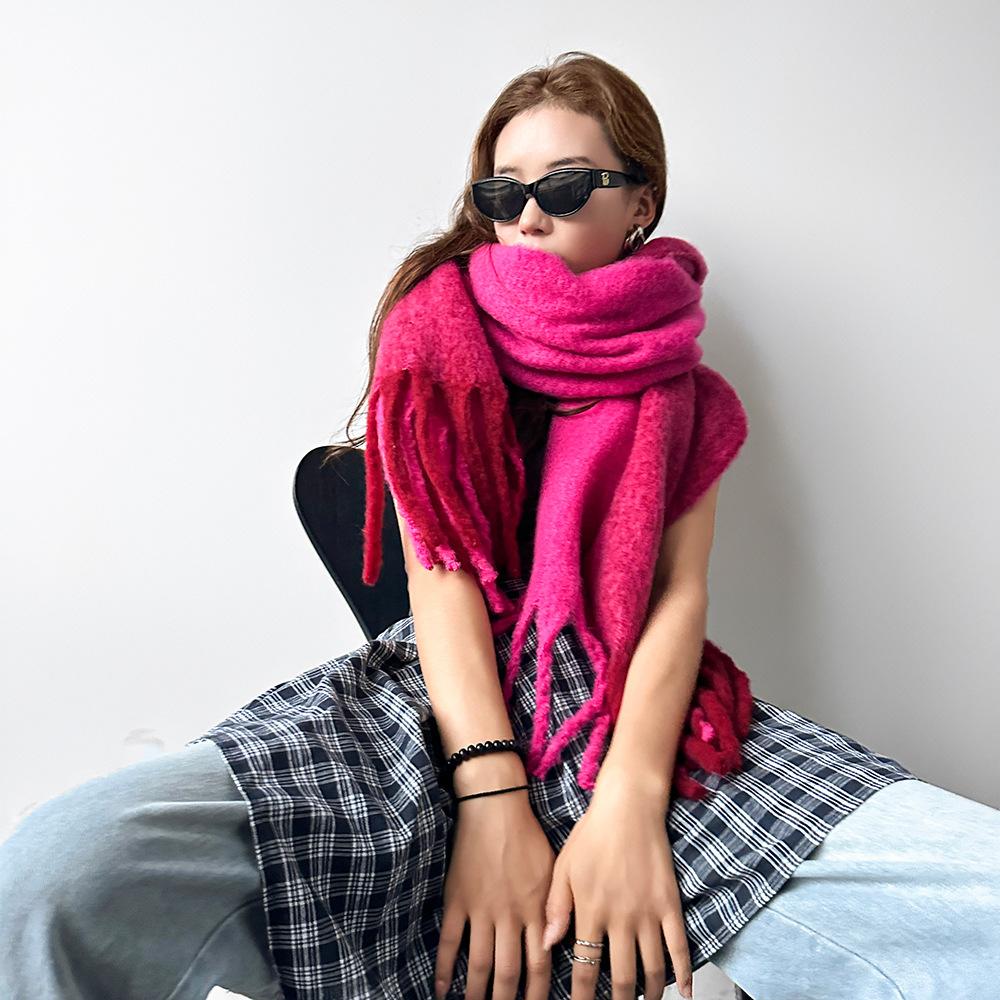 Soft waxy plush large size scarf women's autumn and winter fashion warm thickened scarf white fringed large shawl