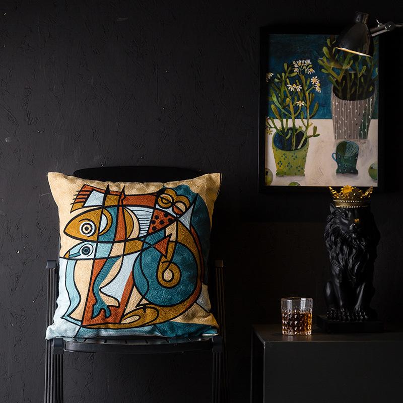 Christmas Picasso European and American Style Abstract Cushion Cover Living Room Sofa Embroidered Cushion Bedside Pillow Cover