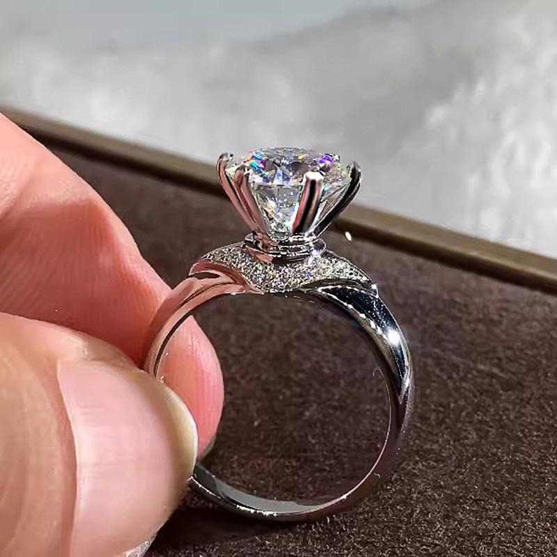 Shein ring female, six-claw inlaid ring, wedding light luxury chic jewelry