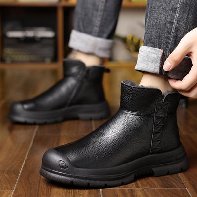 Mode Echtes Leder Herren Stiefeletten Seitenreißverschluss Herren Freizeitschuhe Hohe Qualität Business Low Top Schuhe Herren Winter Plüsch Schneestiefel