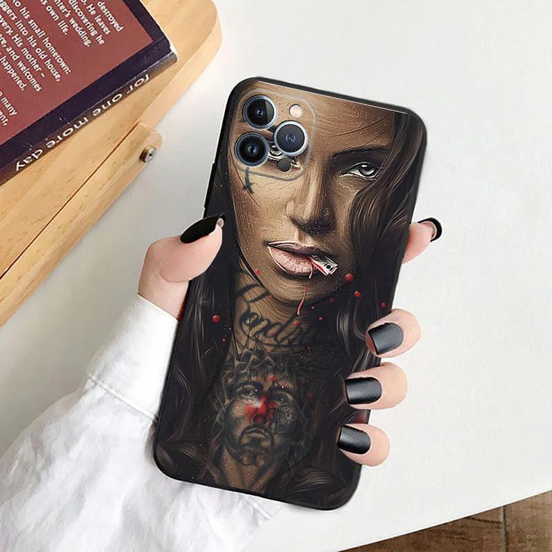 Applicable Apple Iphone14 Mobile Phone Case Luxury Sexy Tattoo Girl Angel Mobile Phone Case Painted Anti-Drop