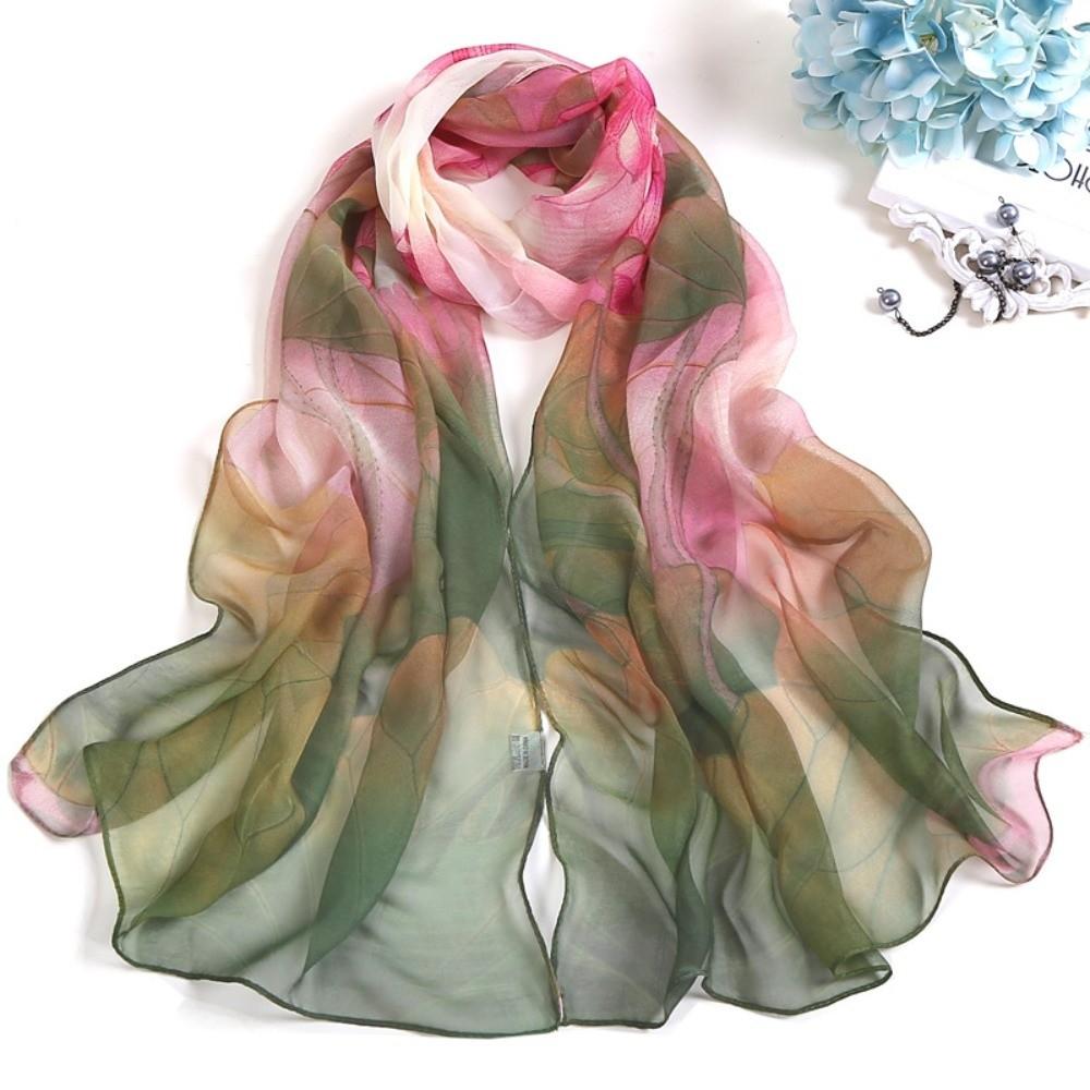 Soft Floral Printing Scarf Lightweight Long Chiffon Scarf Beach Silk Shawl  Sunscreen Protection зелёный