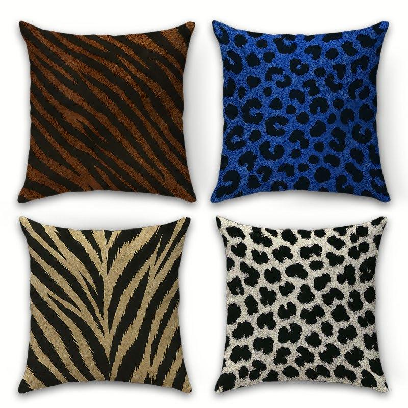 Safari Animal Print Pillow Covers, Zebra Stripe & Leopard Print Throw Pillow Cases, Wild Animal Home Decor Cushion Covers 4Pcs Peach skin 18*18(CM)-4Pcs