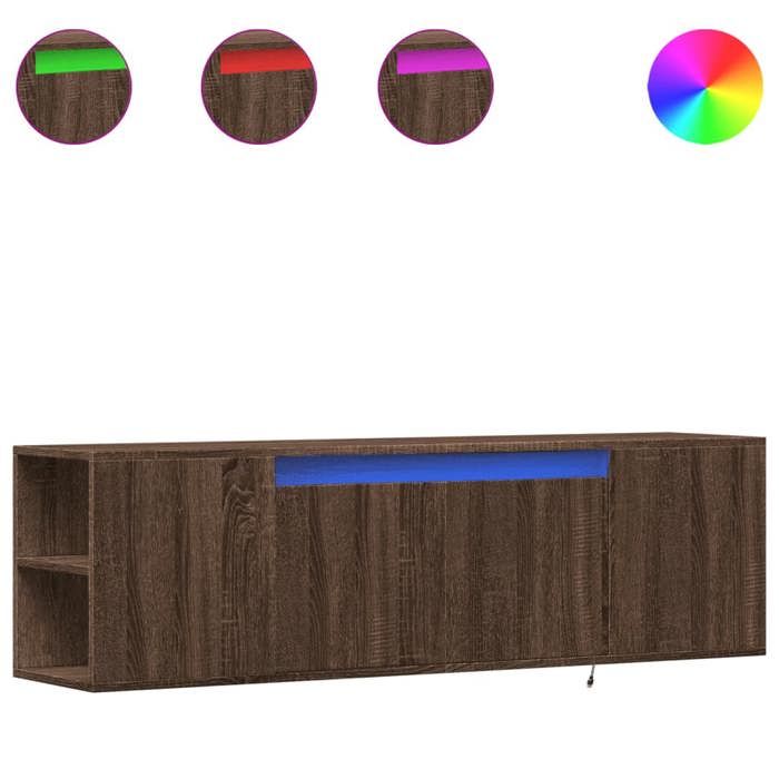 VidaXL Wall-mounted TV Cabinet with LED Lights Brown Oak 135x31x39.5 Cm, Wall-mounted TV Unit, Floating TV Unit, Support 852389