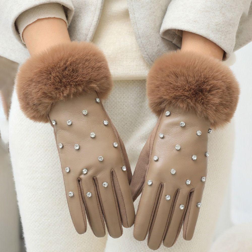 Plush Lined PU Leather Gloves Touchscreen Warm Gloves Fashion Winter Thermal Gloves for Women