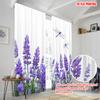 2pc  2D plane printing Light Filtering Curtains Lavender and Butterflies Versatile Durable Polyester (without rod) Decorations
