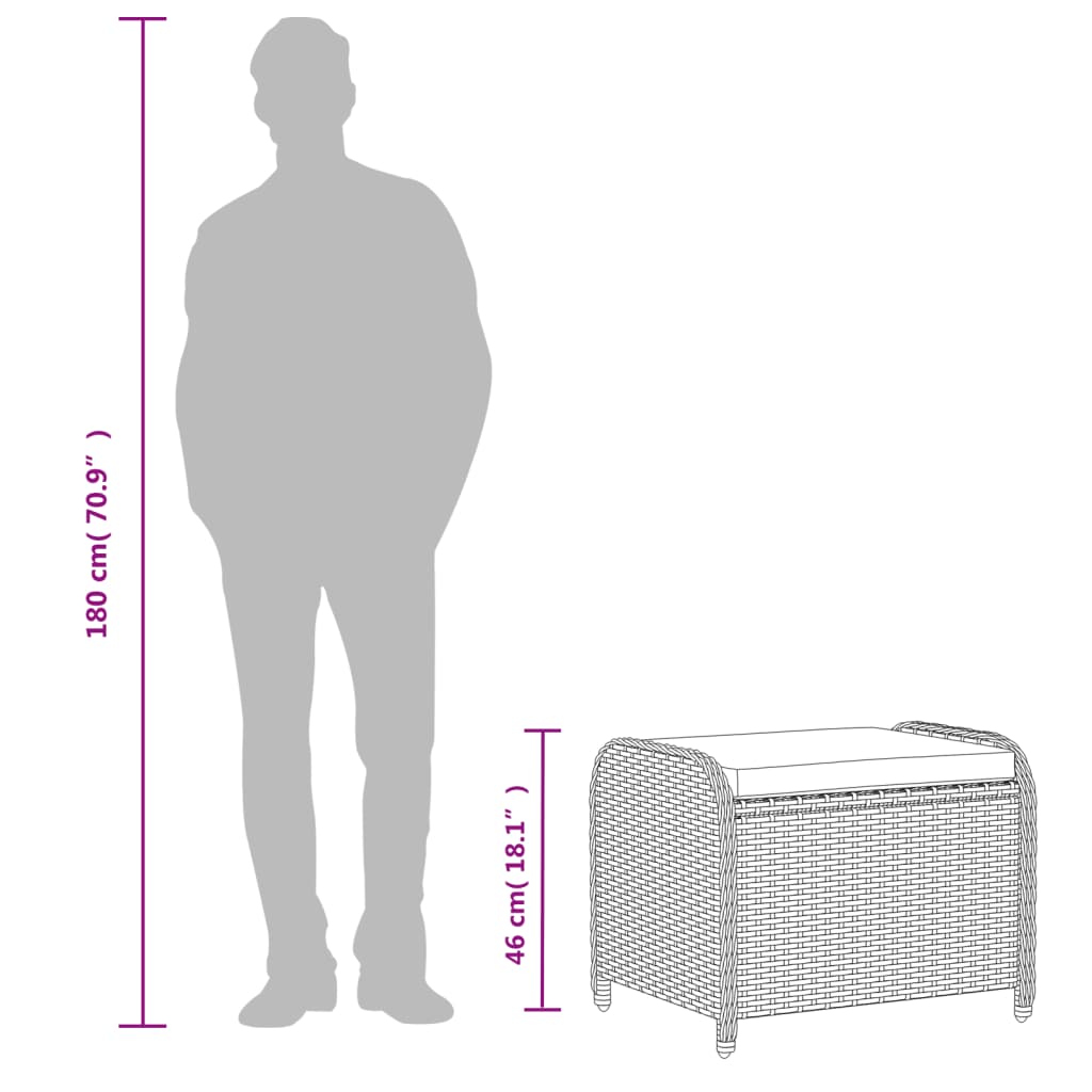 Vidaxl Garden Stool With Cushion, Grey, 58X46X46 Cm, Poly Rattan