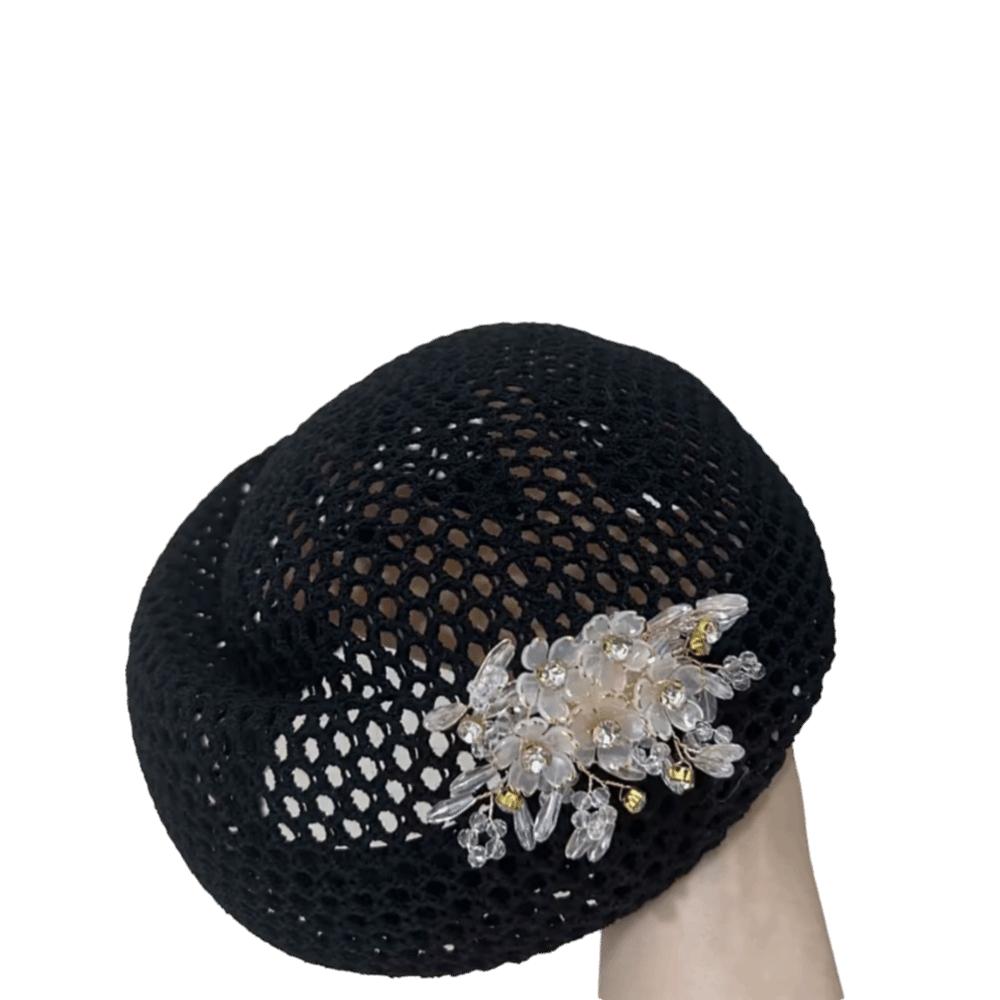 Korean Floral Painter hat French Women Knit Fabric Cap Versatile Hollow Out Beret Spring