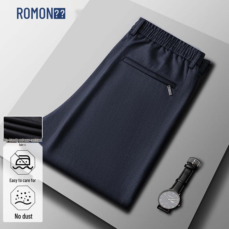 ROMON Men's Elastic Waist Straight Leg Pants
