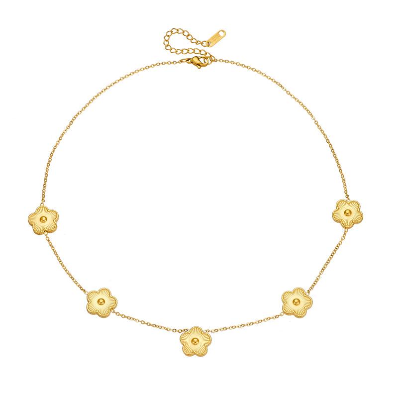 Gold Plated Flower Station Chain NecklaceNecklace, Stainless Steel Dainty Clover Pendant Choker, Waterproof Minimalist Jewelry for Women Gift
