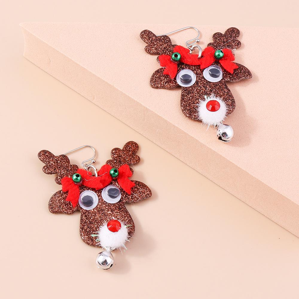 2024 Christmas Reindeer Earrings: Sequin Bow & Jingle Bell Ear Hooks