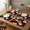 4pcs Placemats Suitable for Dining Table, Dark Background with Colorful Floral Print Table, Rectangular & Coffee Table Decor, Hand Washable for Home,