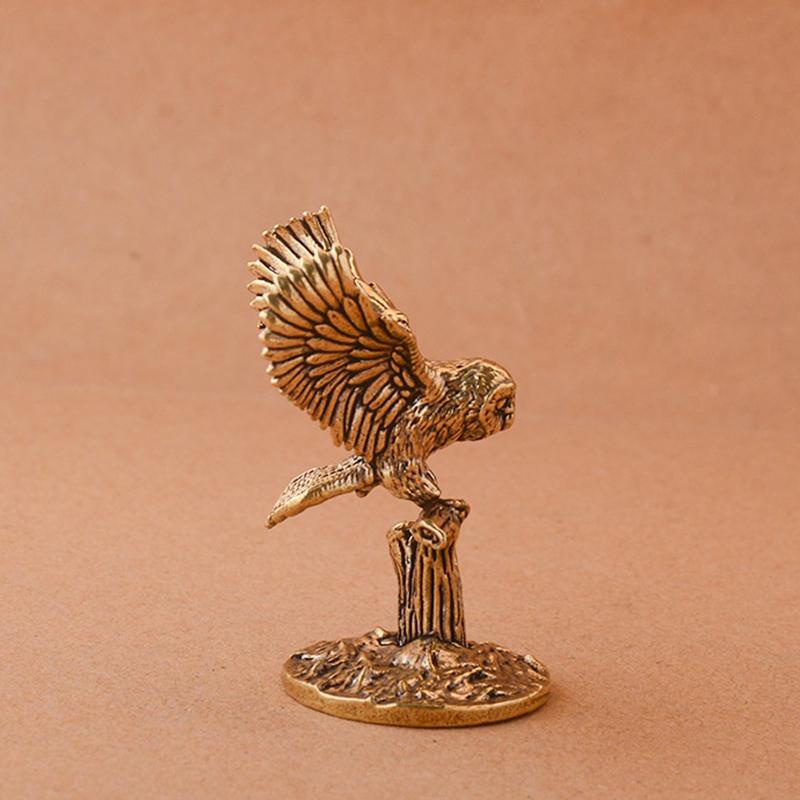Antique Solid Brass Owl Miniature Figurines Retro Copper Animal Tea Pet Desktop Ornament Decor Crafts Animal Figurines