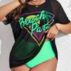 Damen Plus Size Netz-Strandüberwurf mit Strandparty-Print