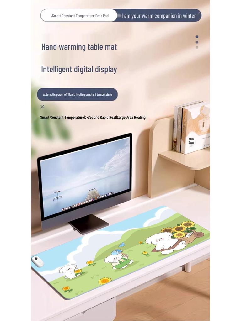 Extra Large Cartoon Heated Mouse Pad & Desk Mat - Fast Heating for Winter