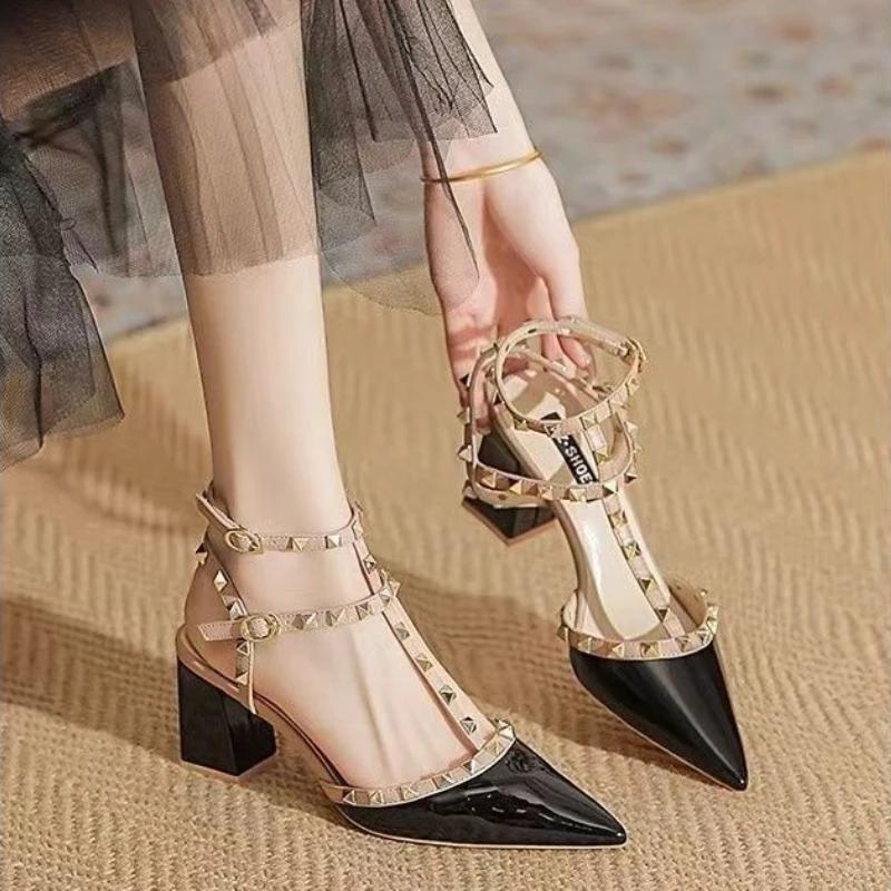 

Fashion Women s High Heels Fashion Slingbacks Buckle Female Sandals Roman Pointed Rivets Party Shoes Sexy Women Shoes sandalias de mujer 42 чёрный