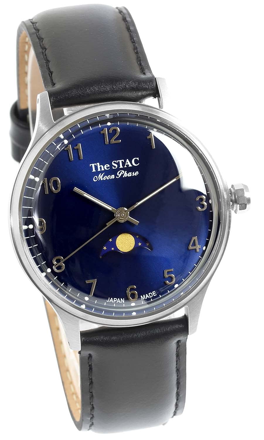 

The STAC Japanese-made Wristwatch, 36mm, Antique Retro Style, Men s/Women s, Unisex, Moon Phase, Arabic with Blue-Black, ST-MF001