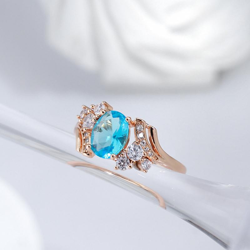 Kinel Blue Water Drop Zircon Rings For Women Rose Gold Color Fine Jewelry