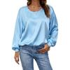Women Long Sleeve Blouse Solid Color Round Neck Loose Fit Tops Casual Wear for Work Party Date