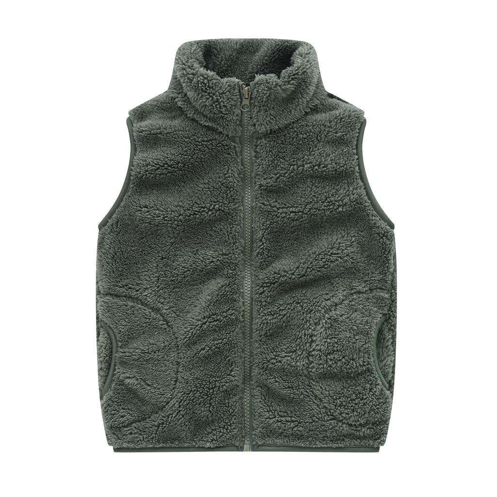 Lässige warme Samtweste für Jungen und Mädchen in mittlerer und großer Kindergröße, koreanische Version mit Taschen, Stehkragen, Pulloverweste, Jacke