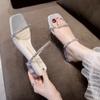 Transparent Sandals Woman Slippers Summer Block Heel for Women Rhinestone Slides Designer Elegant Party Home Shoes