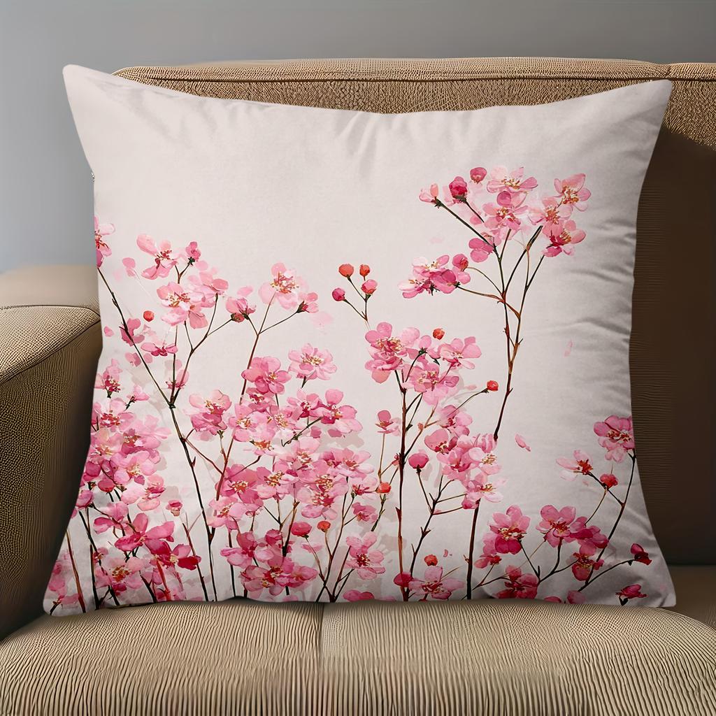 1 Pieces Pink Flower Printed Decorative Pillow Cushions Set Polyester Pillowcase, Sofa Decorative Cushion Cov Headboard Pillow