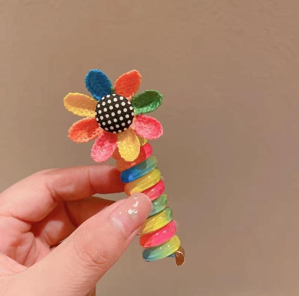 1PC New Lovely Beaded Big Flowers Elastic Spiral Hair Rope Head Rope Ponytail Hair Ring Rubber Band Headdress For Kids