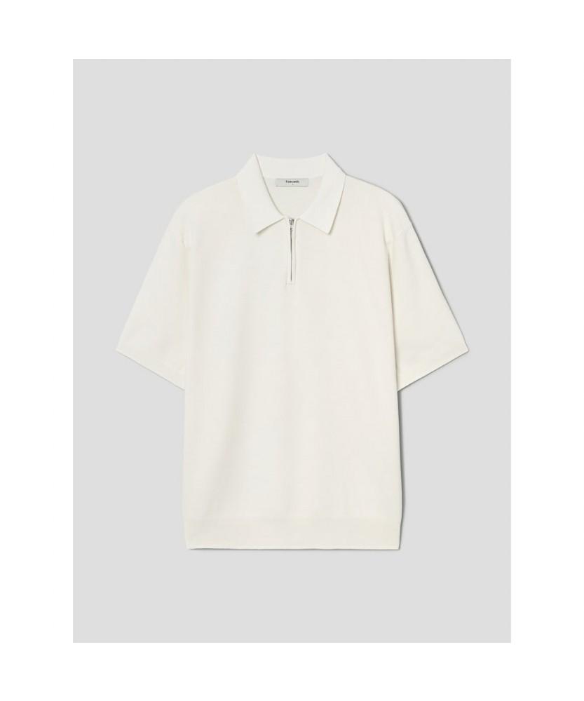 8SECONDS Formal Half-Zip Collared Neck Short Sleeve Knit Ivory