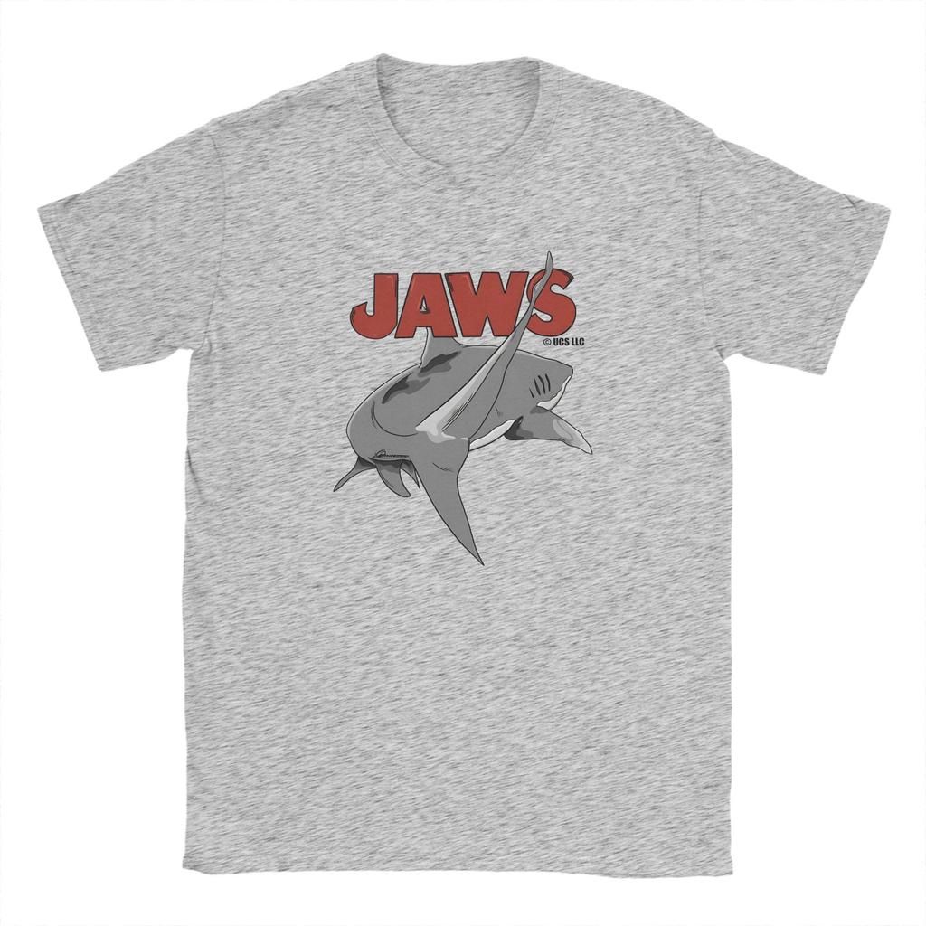Szczęki Szary Rekin Koszulka Męska Vintage Bawełniane Koszulki Plażowe Okrągły Dekolt Popularne Koszulki Wzór Oversize Ubrania
