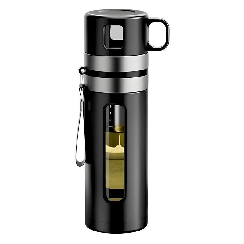 Стеклянная бутылка для чая и воды 520 мл с ситечком для заварки, высокоборосиликатное стекло, разделение воды и чая, стакан для воды, дорожный фильтрующий стакан 520ml чёрный