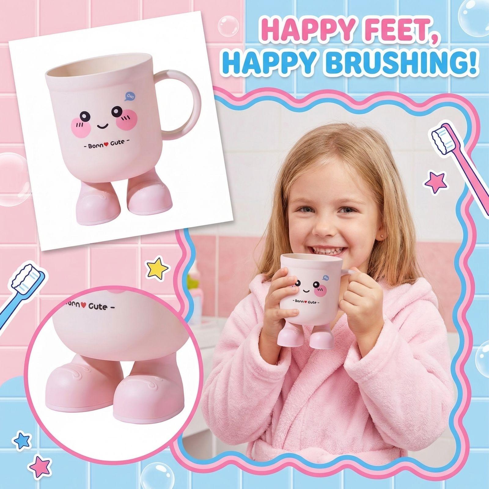 

Born Cute Children s Toothbrush And Mouthwash Cup Creative Small Foot Drinking Cup Home Cartoon Toothbrush Cup Plastic Toilet Cup One Size рожевий