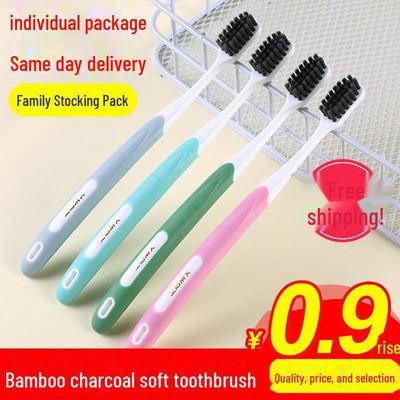 Life Story Escova de dentes de seda e carvão de bambu com cerdas macias para adultos - Inclui limpador de língua