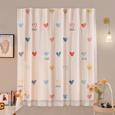 1 Pc No Drill Double Layer Curtain Cartoon Pattern With Rope Blackout Curtains Self-Adhesive Bedroom Curtains Rental Housing