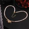 GLSEEVO Natural Freshwater Pearl Pink Rocking Horse Necklace for Women Birthday Gift Pink Crystal Beads Choker Dainty Jewelry