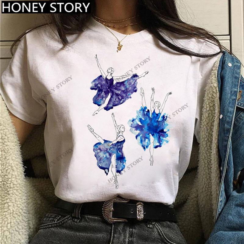 Dance Letter Print T Shirt Ballet Silhouette Monogram Print Women's T-shirt Loose Aesthetic Tops Graphic T Shirts Pro Choice