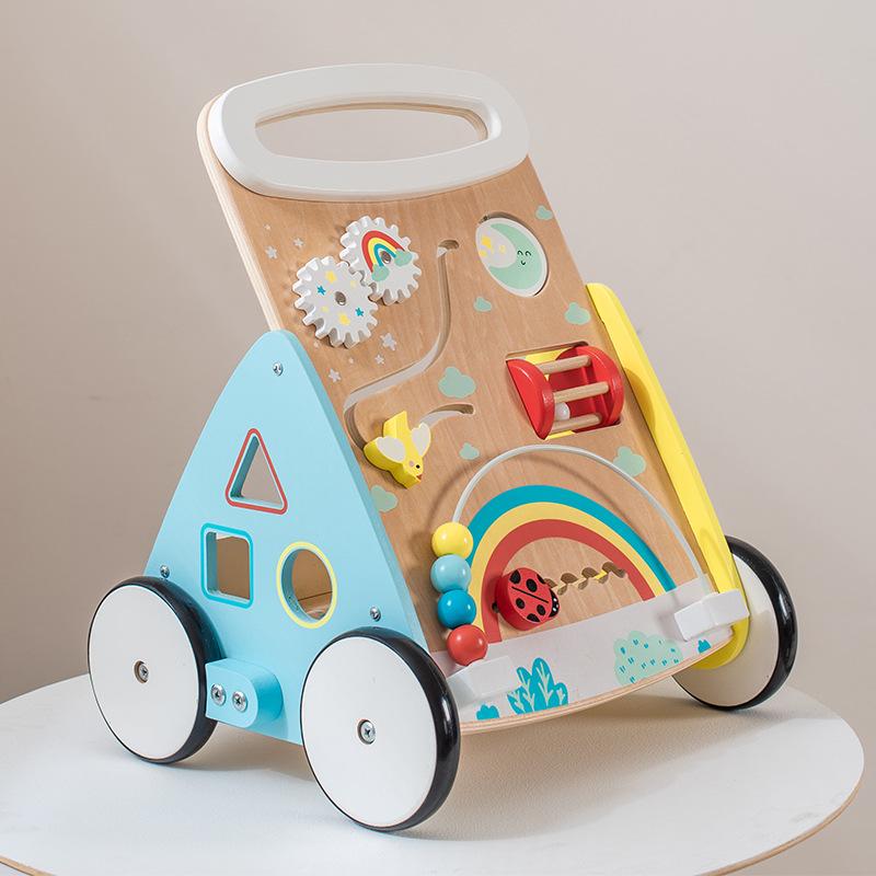 Multifunctional Wooden Baby Walker with Educational Busy Board and Piano