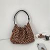Retro Leopard Print Bag Pleated Autumn and Winter New Suede Shoulder Bag Women's Side Zipper Niche Design Handbag