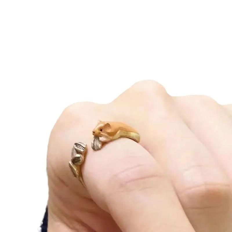 Little Hamster Eating Melon Seeds and Children's Fun Cute Ring Sunflower Seeds Cute Adjustable Ring Popular Accessories