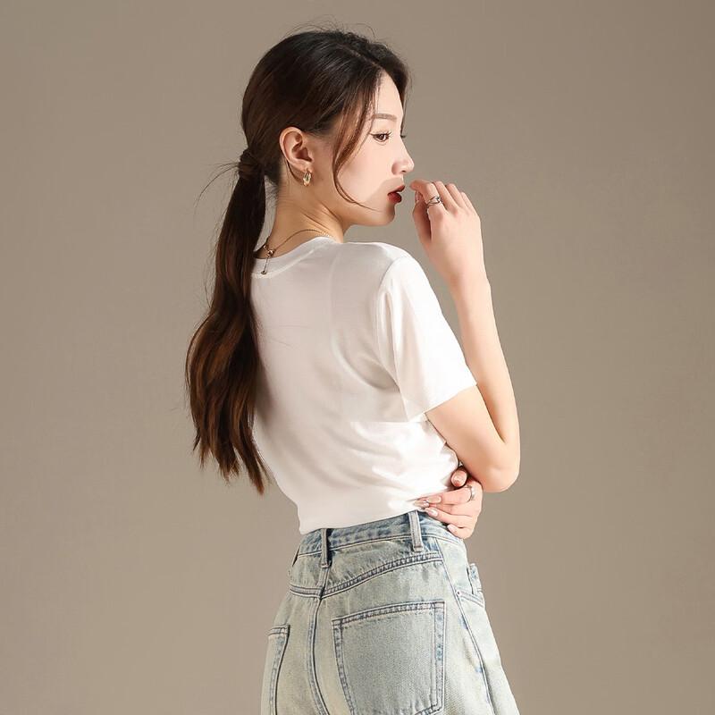 RAIN.CUN Women's High-Elastic Round Neck Short Sleeve T-shirt