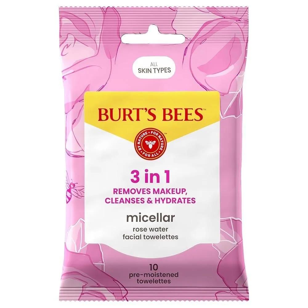 

Burt s Bees Micellar Rose Water Facial Towel Plant-Based Fabric 99% Derived Makeup Removal Cleansing Hydrating Oiliness Residue