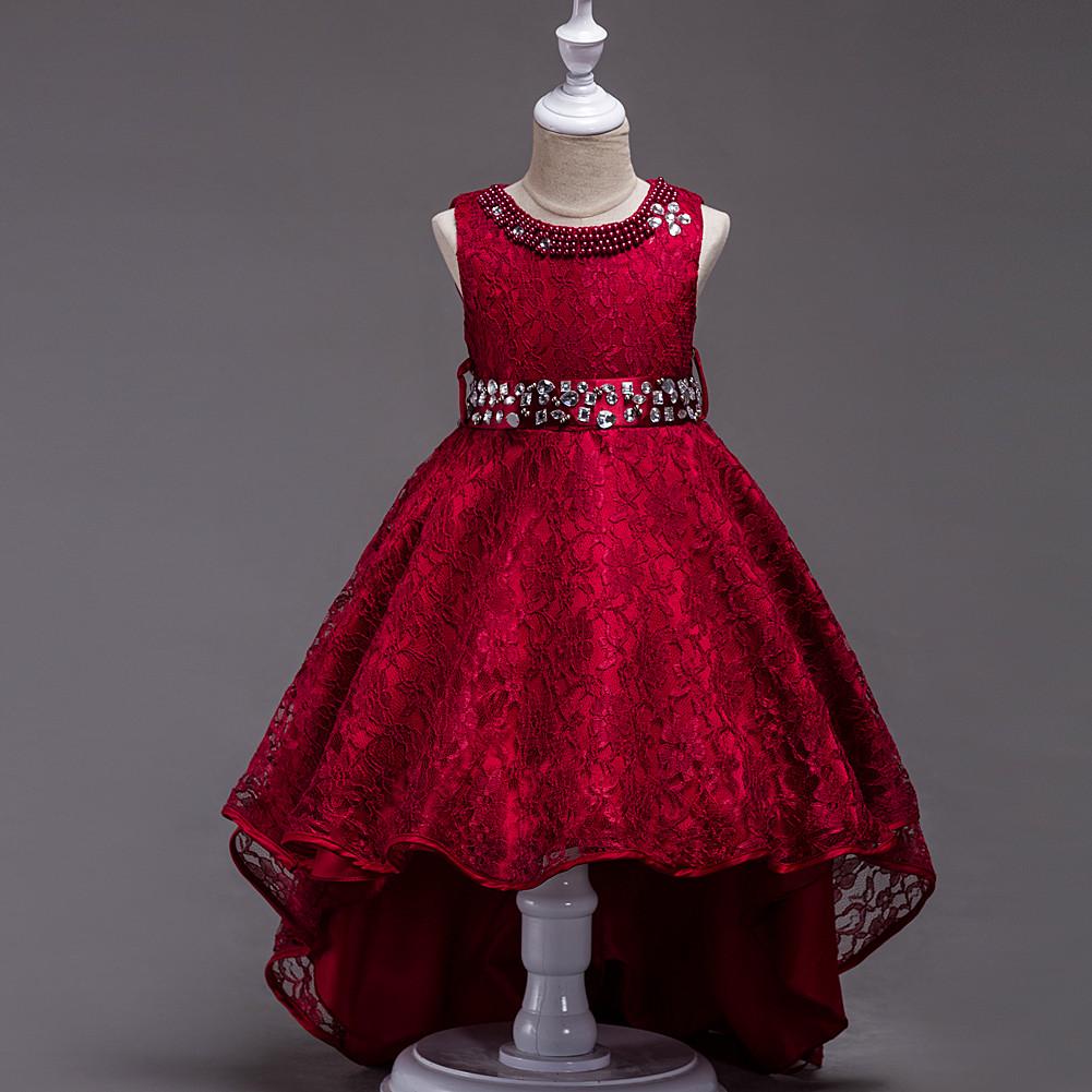 

Детские платья Платья принцесс Платья со шлейфом для девочек Вечерние платья с кружевом и бисером для девочек-цветочниц 170cm вино красного