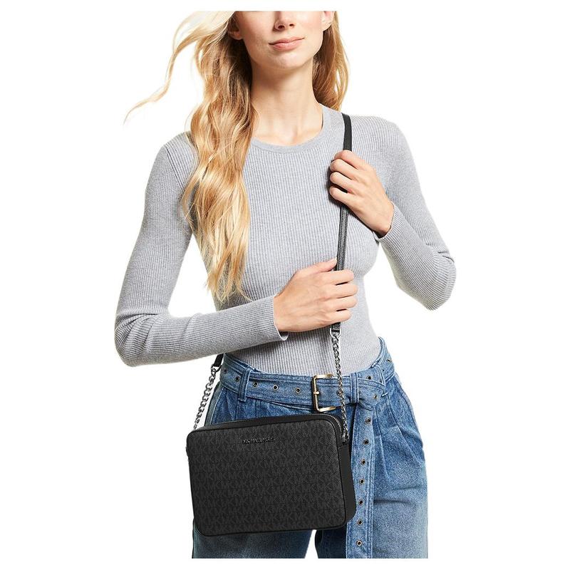 Michael Kors Jet Set Long Presbyopia Printed Retro Chain Commuting Camera Bag Shoulder Bag Leather Crossbody Bag Medium Women's Black