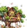 Tree House Animal Wall Sticker Self-adhesive Waterproof PVC Spring Forest Treehouse Sticker Home Office Living Room Bedroom Wall Decoration Decal