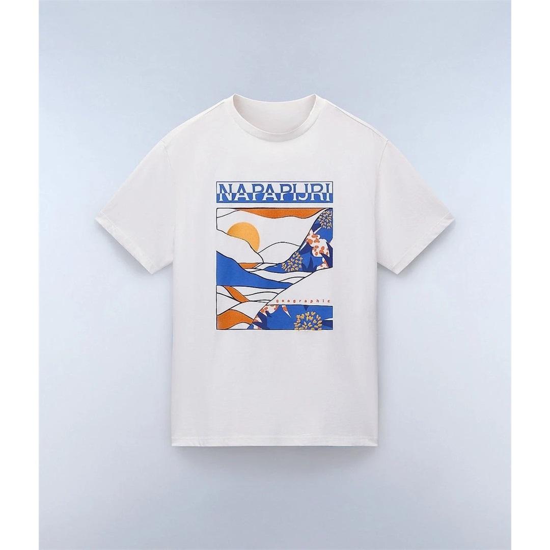 Napapijri Logo Marka Wzór Perferyjny Nadruk Letnie Luksusowa Marka Czysta Bawełna Koszulki Męskie I Damskie Krótki Rękaw XL beżowy