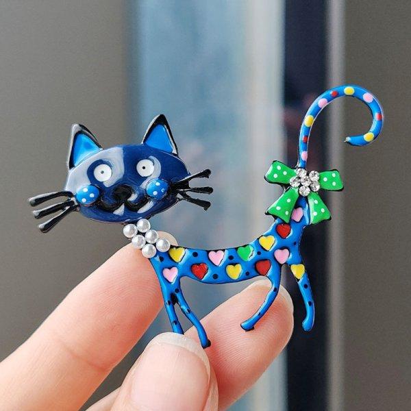 Fashion Korean Rhinestone Cat Pendant Brooches For Women Gold Color Animal Pins Crystal Corsage Daily Accessories