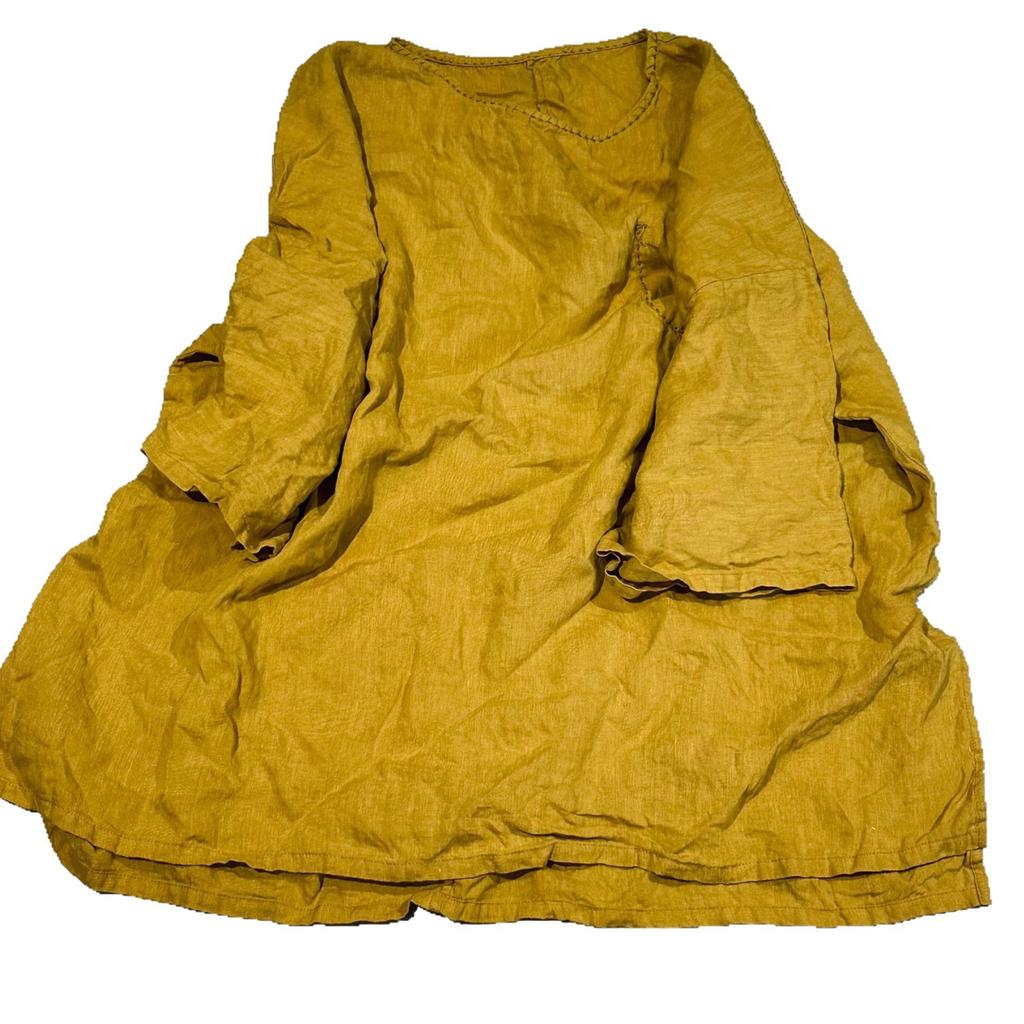 Johnature Women Vintage  T-Shirts Irregular Length Solid Color Autumn O-Neck Long Sleeve Loose T-Shirts