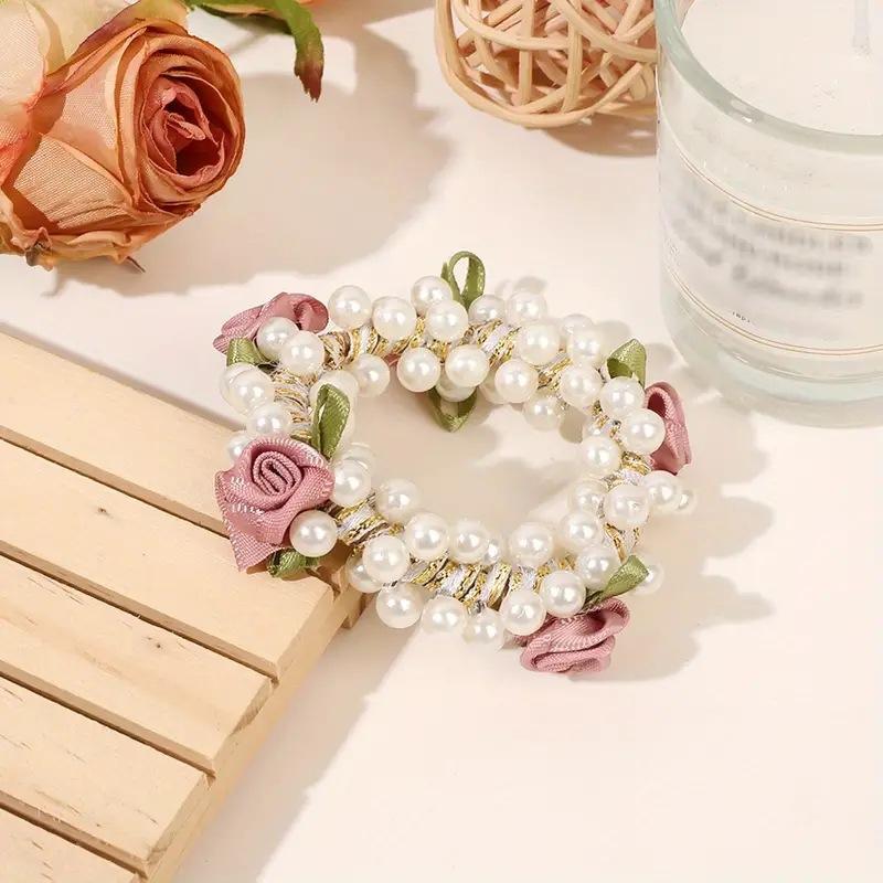 1/3pcs Vintage French Rose Pearl Hairband Fashionable High-end Hair Tie for Ponytail; Light Luxury Hair Accessory