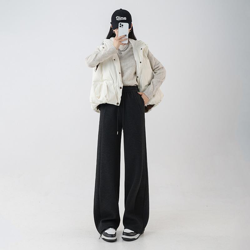 

Spring and Autumn New Women s Antelope Velvet Sports Casual Narrow Wide Leg Pants High Waist Fleece Thickened Banana Pants L чёрный